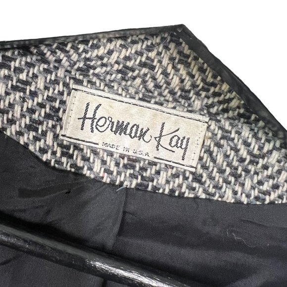 Vintage 80s Black Grey Wool Knit Blend Oversized Jacket 2XL - Picture 3 of 9